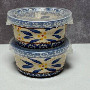 Temp-Tations Old World Blue 6oz Ramekins Ovenware Bakeware Round Bowls W/ Lids
